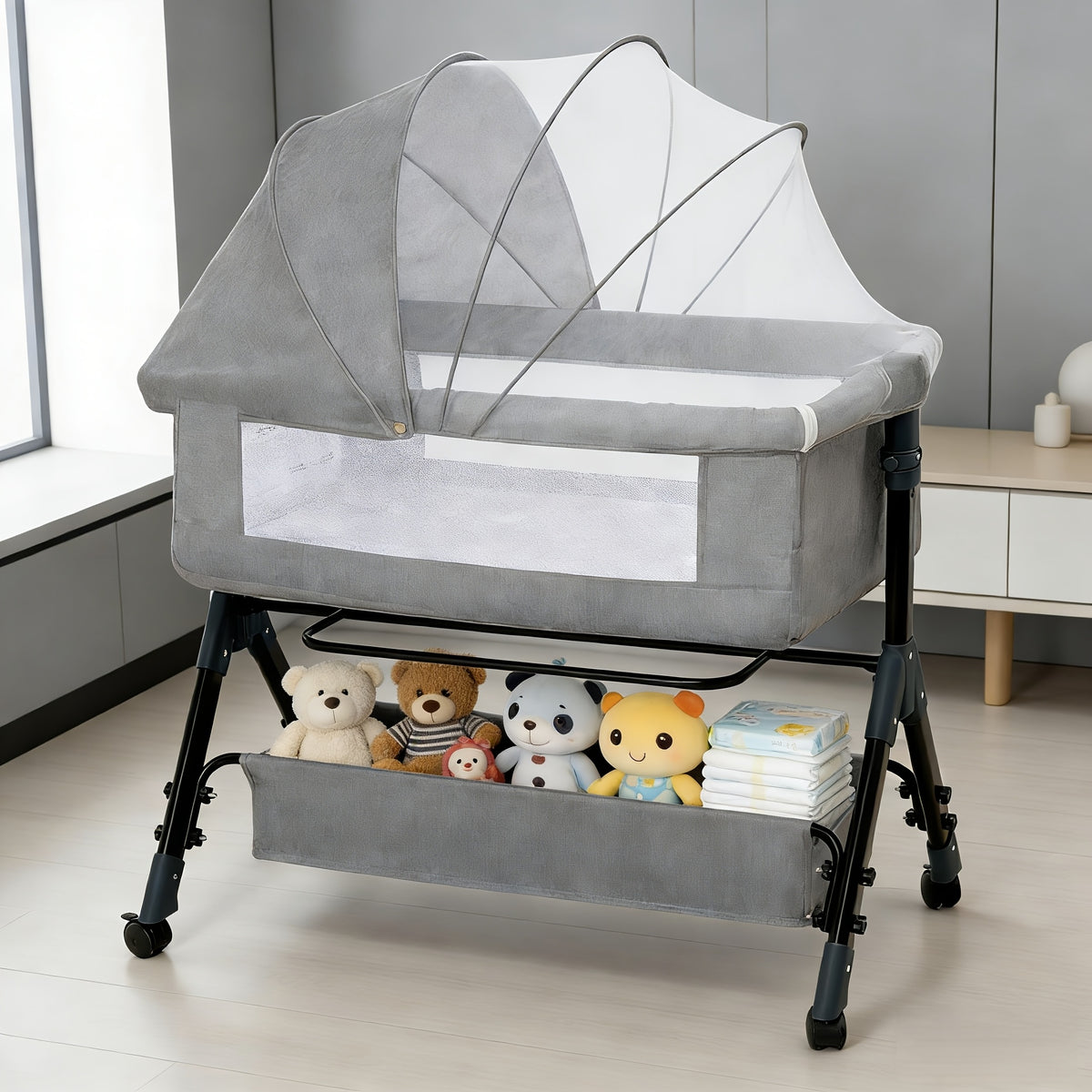 3-in-1 Baby Bassinet Bedside Sleeper with Wheels, Infant Cradle in Black, Gray or Pink with 17.61 lb Product Weight and Listed 33 lb Limit