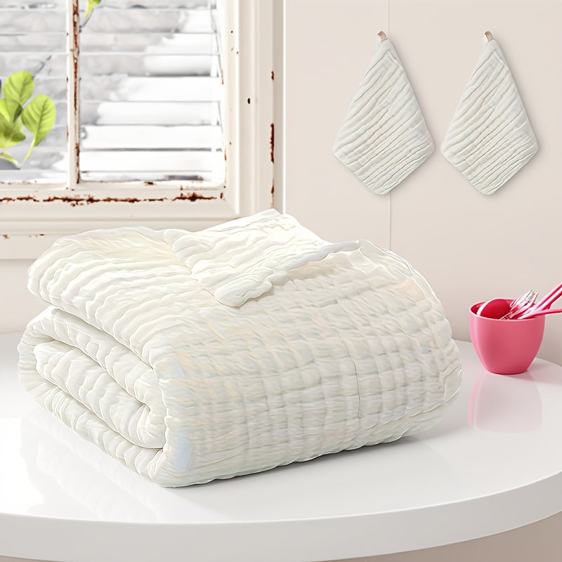 Baby Blanket and Washcloth Set, 3-Piece Soft Breathable Infant Blanket with 2 Absorbent Small Square Cloths for Bath Time and Everyday Baby Care, Five Color Options
