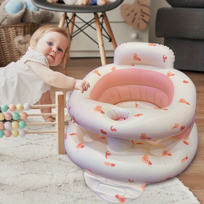 Portable Inflatable Baby Chair with Backrest and Armrests, Love Bunny Dinosaur or Little Bear Floor Seat for Supervised Awake Sitting at Home