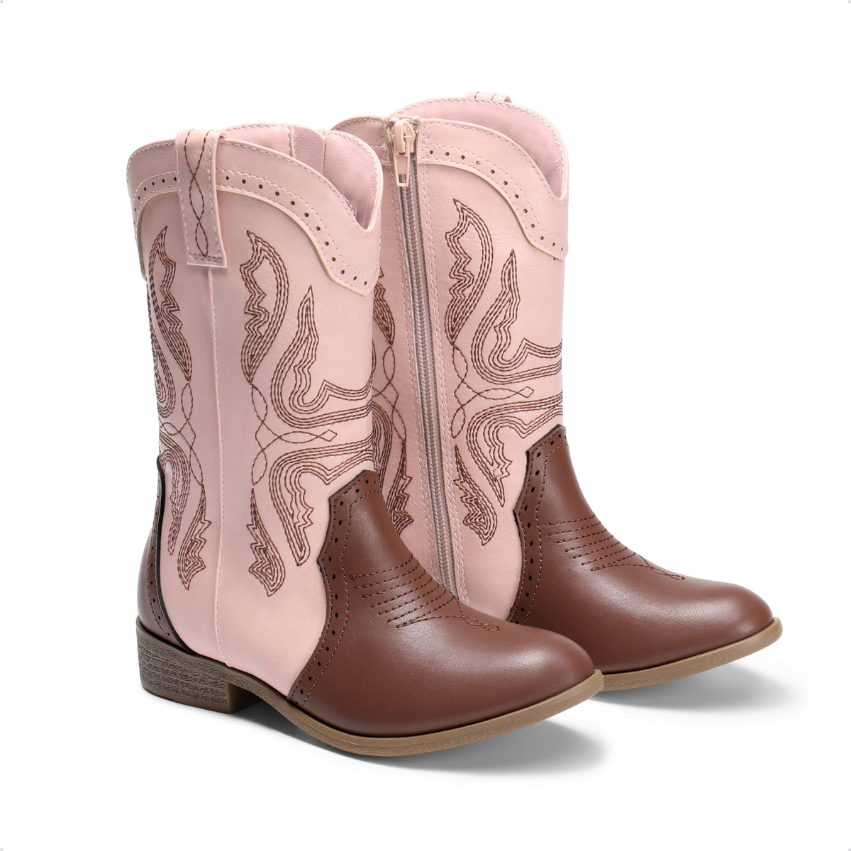 Girls' Western Riding Boots with Mid-Calf Style, Cowgirl-Cowboy Shoes in Pink, White or Dark Brown for Toddler, Little Kid & Big Kid Sizes