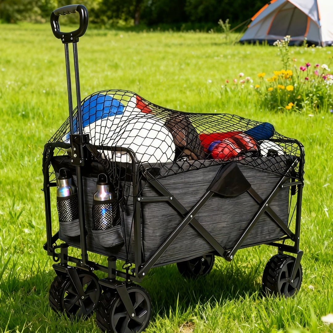 Wagon Cargo Net with 4 Hooks, Black Elastic Mesh Storage Cover for Outdoor Camping Carts, Garden Wagons and Family Outing Gear
