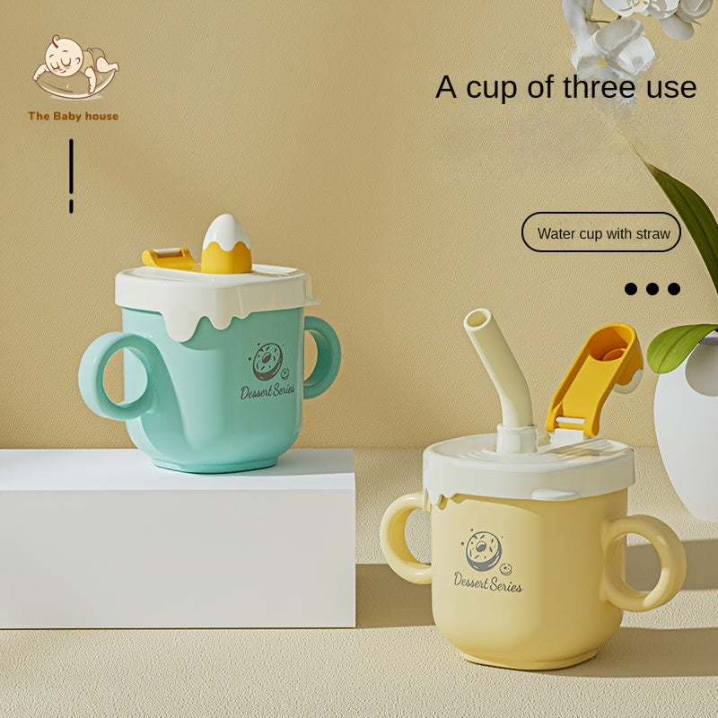 Toddler Straw Cup with 316 Stainless Steel Liner, 8.79 oz Handled Sippy Cup with Measurement Scale in Butter Yellow or Apple Green for Daily Drinks