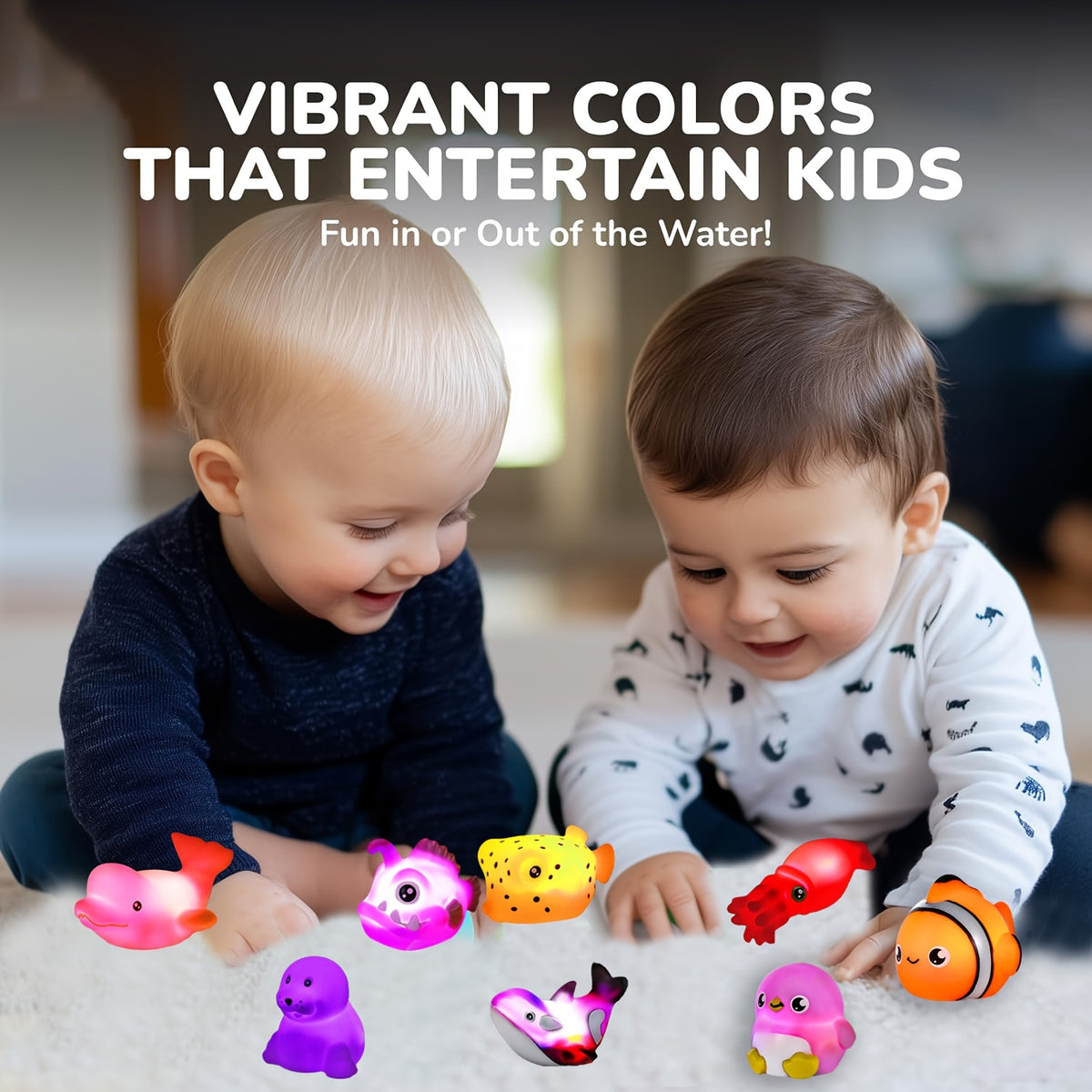 Light-Up Bath Toys 6-Pack with Sea Animal Shapes, Colorful Bathtub Water Play Set in Random Colors for Supervised Kids Bath-Time Activities