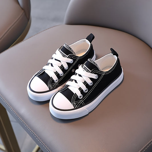 Kids Black Canvas Sneakers with Rubber Non-Slip Soles, Lightweight Everyday Walking Shoes for Boys and Girls, Toddler to Big Kid Sizes