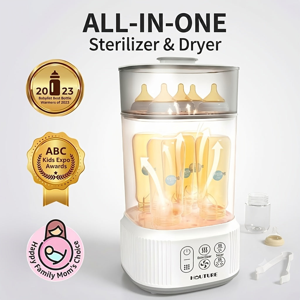 2-Tier Large Capacity Electric Bottle Sterilizer and Dryer, Steam Sterilization Kills 99.9% of Germs, Universal Fit for Breast Pump Parts, Glass and Plastic Baby Bottles, Auto Shut-Off, Great Gift
