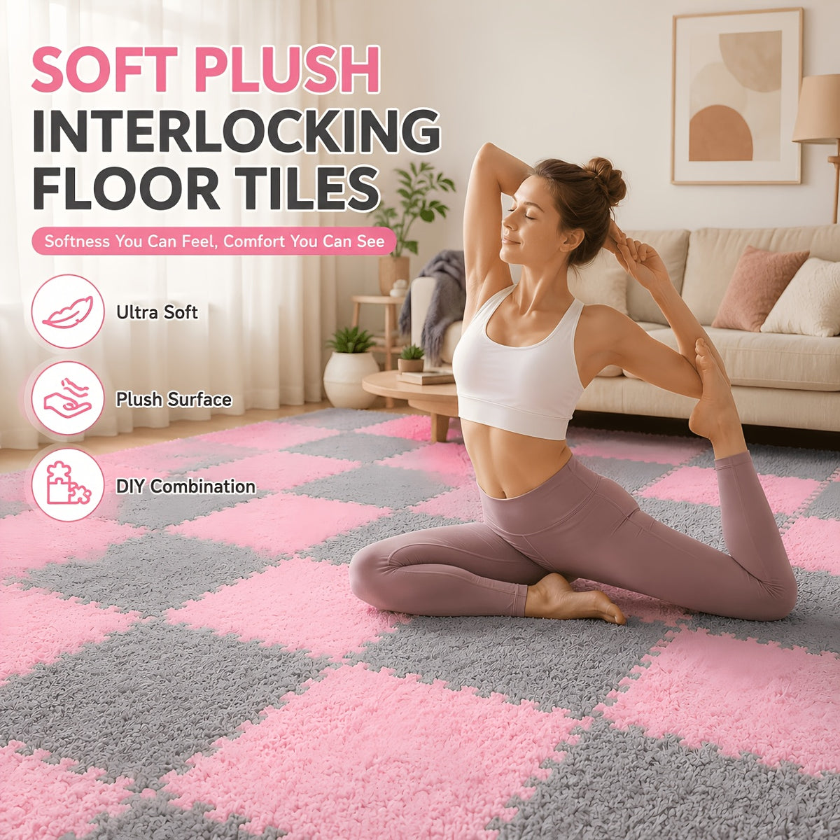 Interlocking Baby Play Mat Tiles, 20-Piece Soft Suede-Style Foam Floor Set with Anti-Skid Surface for Crawling, Playrooms and Nursery Floors