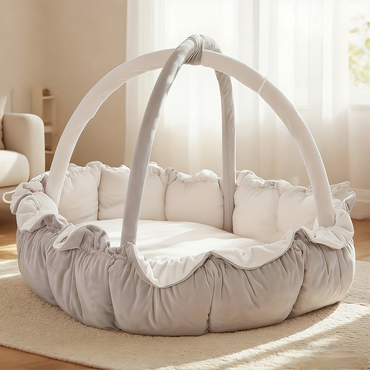 Plush Baby Play Gym Mat 5-in-1 Convertible Floor Cushion for Supervised Tummy Time and Toddler Play, Soft Padded Design in Gray, Pink, White or Brown