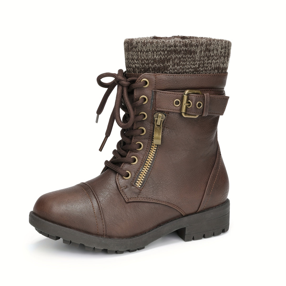 Girls' Lace-Up Western Boots, Mid-Calf Cowboy Style with Round Toe, PU/Fabric Upper and TPR Sole for Fall & Winter, Toddler, Little Kid & Big Kid Sizes