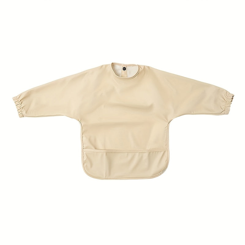 Sleeved Baby Bib with Food Pocket, Wipeable Long Sleeve Feeding Smock with Snap Closure for Babies and Toddlers 6-36 Months at Mealtimes
