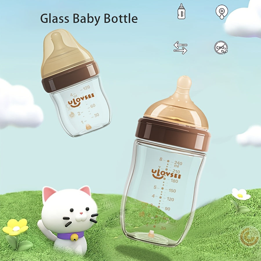 Borosilicate Glass Baby Bottles, Wide-Neck Feeding Bottle with Bottom Air Balance Valve, 4 oz, 5 oz and 8 oz Options for Daily Infant Feeding