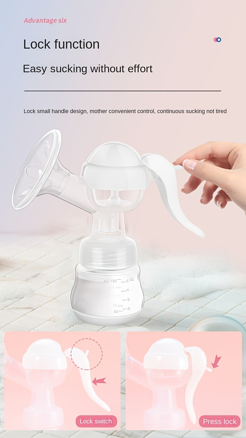 Manual Breast Pump with 5.07 oz Collection Bottle, Portable Hand-Operated Milk Expression Pump with Lever Handle in Purple or White for Nursing Moms