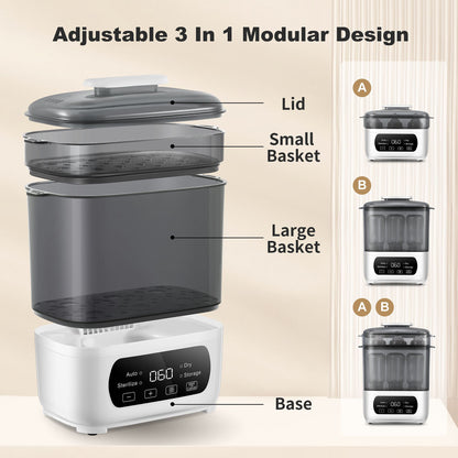 Modular Baby Bottle Steamer and Dryer with LED Touch Screen and Auto Shut-Off, Electric Countertop Care for Compatible Bottles and Pump Parts