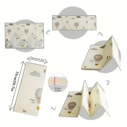 Double-Sided Baby Crawling Mat 76 x 57 Inches, Foldable Easy-Clean Floor Play Mat with Illustrated Designs for Supervised Tummy Time and Toddler Play