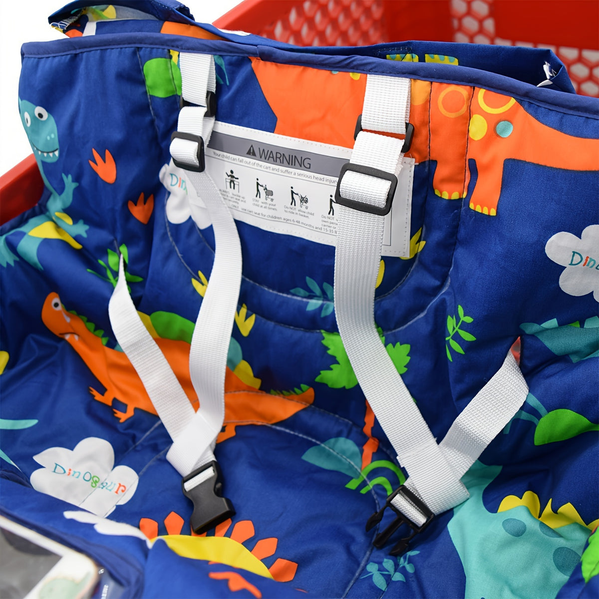 Cartoon Shopping Cart Seat Cover for Baby, Thick Padded High Chair Cushion with Front and Back Straps, Compact Carry Bag and Machine-Washable Design