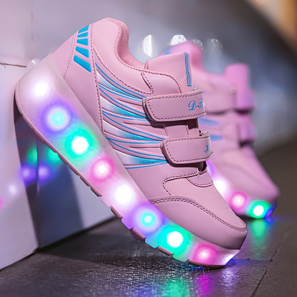 Kids Two-Wheel Roller Shoes with Flashing Lights, Pink Wheeled Sneakers for Boys and Girls in Toddler, Little Kid and Big Kid Sizes