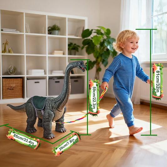 Brachiosaurus Dinosaur Ride-On Toy for Kids, Realistic Long-Neck Dinosaur Figure with Light-Up Effects and Dinosaur Sounds for Pretend Play