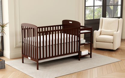 Baby Crib with Changing Table, Goldzone 4-in-1 Convertible Wooden Nursery Crib with Four Mattress Heights, Two Storage Shelves and Toddler Bed Conversion, White