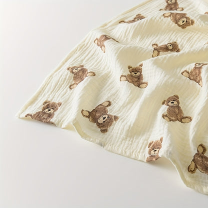 Teddy Bear Muslin Swaddle Blankets 2-Pack, 40 x 40 Inch Neutral Baby Receiving Blankets for Newborn Boys and Girls, Boho Nursery Gift Set