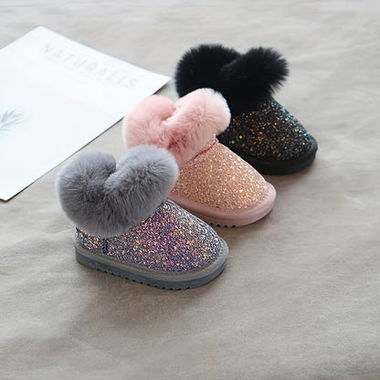 Kids Lined Snow Boots for Girls and Boys, Thickened Winter Footwear with Non-Slip Design, Grey, Black or Pink, Infant to Little Kid Sizes