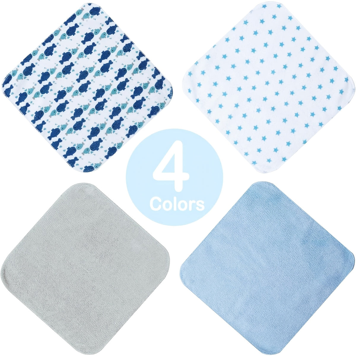 Soft Baby Washcloths 24-Pack, 9 x 9 Inch Absorbent Face and Body Bath Cloths with Whale, Elephant and Dinosaur Style Options for Everyday Care