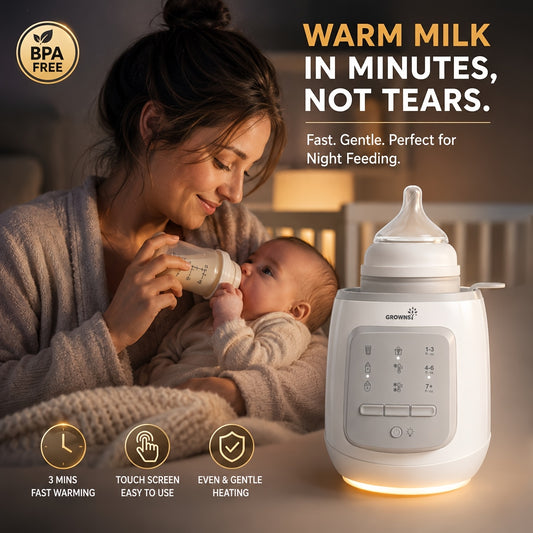 Water Bath Baby Bottle Warmer by GROWNSY with 9 Functional Modes, Built-In Timer and Night Light for Everyday and Nighttime Feeding