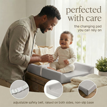 Contoured Dresser Changing Pad by PASAMIC, 15.74 x 31.1-Inch Waterproof Wipeable Baby Diaper Mat with Secure-Grip Design in Grey, Beige or Pink