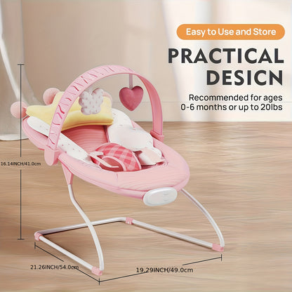 Foldable Infant Bouncer Seat with Hanging Toy Arch, Pink Crown or Green Crocodile Design for Supervised Awake Play, Listed Up to 20 lbs