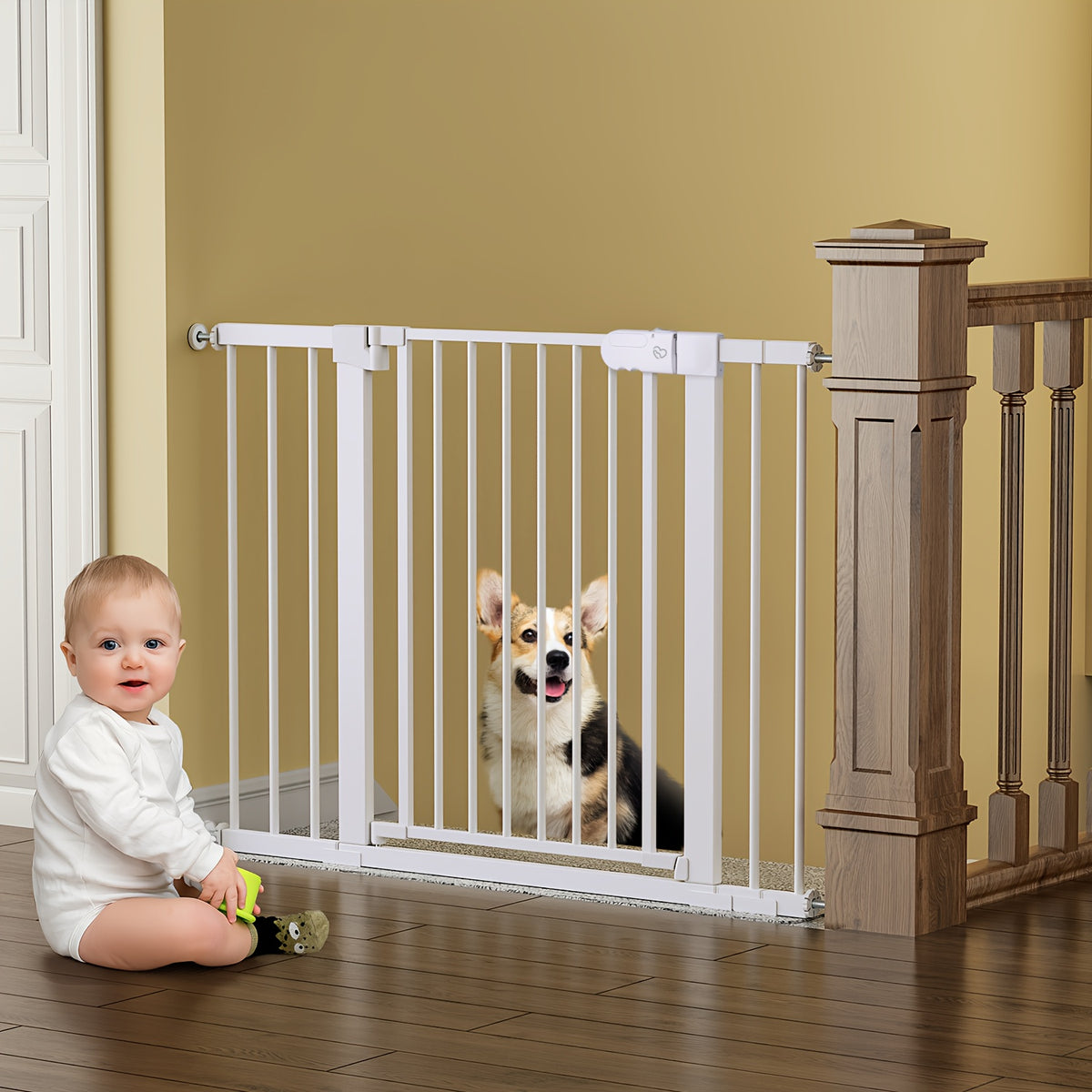 Adjustable Metal Gate 27-43 Inches Wide for Home Openings, Black or White Barrier for Doorway Planning and Family Spaces, Check Fit Before Installation