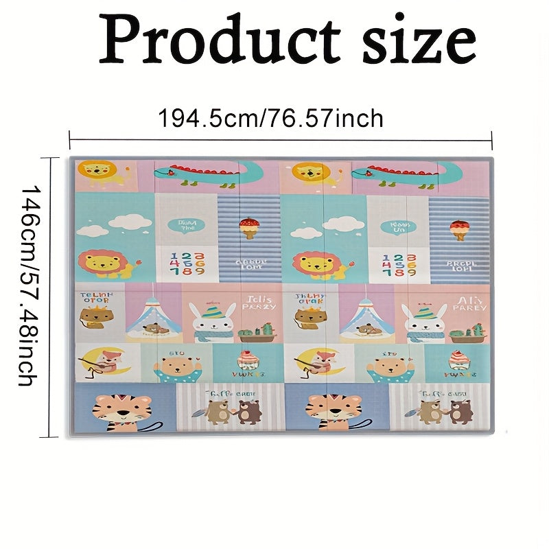 Double-Sided Baby Crawling Mat 76 x 57 Inches, Foldable Easy-Clean Floor Play Mat with Illustrated Designs for Supervised Tummy Time and Toddler Play