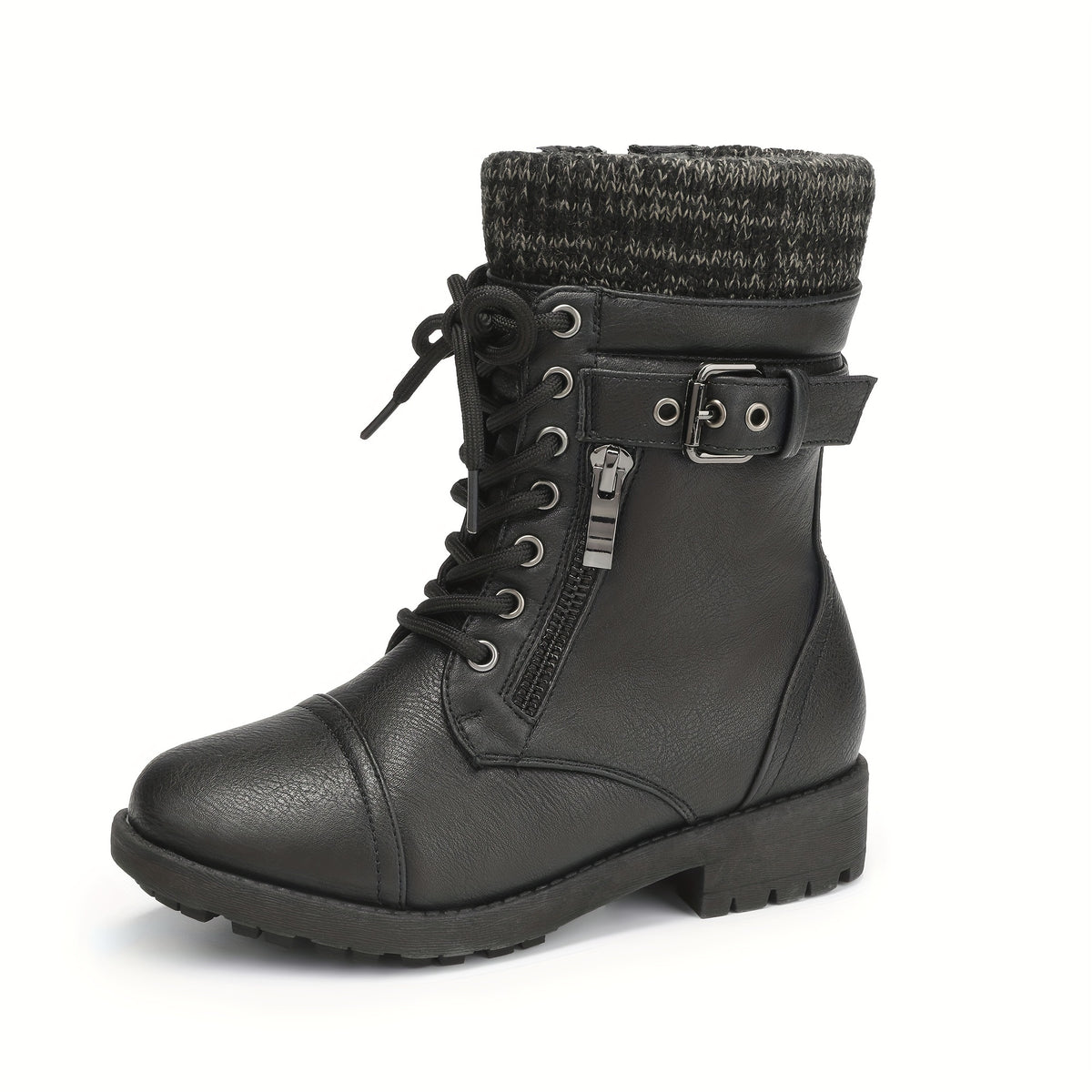 Girls' Lace-Up Western Boots, Mid-Calf Cowboy Style with Round Toe, PU/Fabric Upper and TPR Sole for Fall & Winter, Toddler, Little Kid & Big Kid Sizes