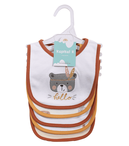 Embroidered Baby Feeding Bibs 5-Pack, Soft Absorbent Cotton Outer Layer with Cartoon Designs for Infant Mealtimes and Drool, Boys and Girls