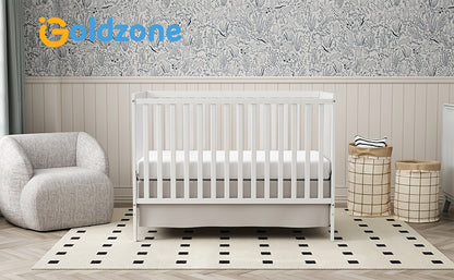 5-in-1 Convertible Crib by Goldzone, New Zealand Pine Wood Baby Crib with 4 Adjustable Mattress Heights, Toddler, Daybed and Full-Bed Options
