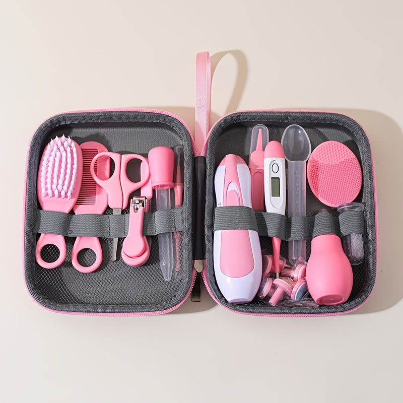 Infant Daily Care Kit 20-in-1 with Nail Clipper, Nasal Aspirator, Hair Brush and Comb, Baby Grooming Essentials with Zippered Case in Pink or Blue