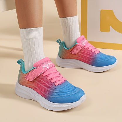 Kick-Resistant KPU Sneakers for Girls, Low-Top Kids' Tennis Shoes with Cushioned Sole, Round Toe and Closure for Toddler, Little Kid & Big Kid Casual Wear