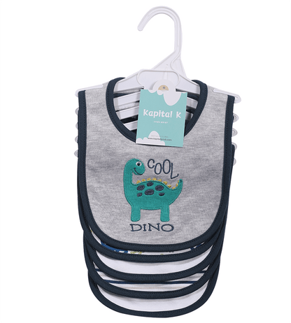 Embroidered Baby Feeding Bibs 5-Pack, Soft Absorbent Cotton Outer Layer with Cartoon Designs for Infant Mealtimes and Drool, Boys and Girls