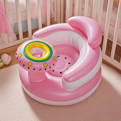 Inflatable Baby Seat with UFO-Style Design, PVC Sit-Up Floor Chair for Supervised Play and Sitting Practice, Blue and White or Pink and White Color Options
