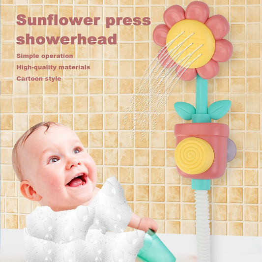 Sunflower Bath Toy with Spinning Spray Head, PVC Flower Water Play Spout in Red or Yellow for Supervised Kids Bathtub Play and Bath-Time Fun