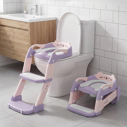 Height Adjustable 3-in-1 Potty Training Chair, Toilet Seat and Step Stool for Toddlers, Foldable Kids Potty with Splash Guard and Anti-Slip Steps for Boys and Girls