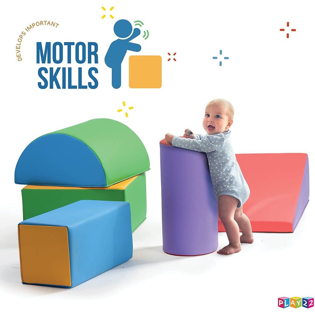 Toddler Foam Climbing Blocks, 5-Piece Play22USA Soft Climb-and-Crawl Set with Non-Slip Bottoms and Wipe-Clean Shapes for Active Play
