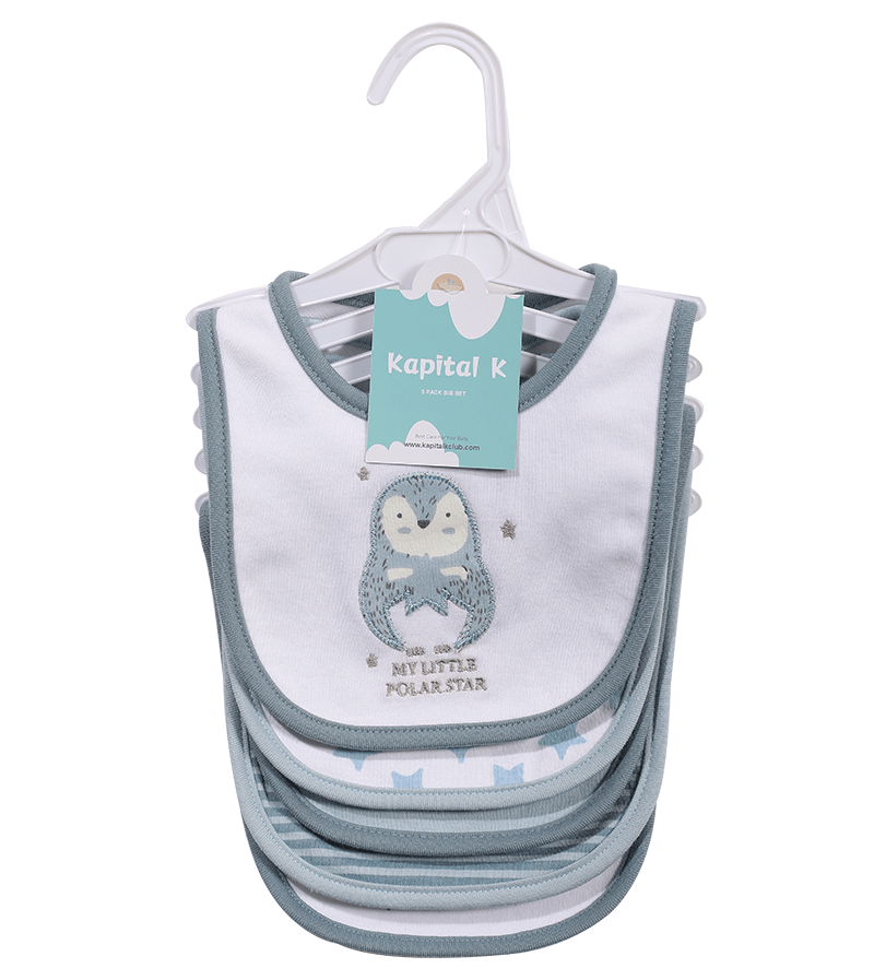 Embroidered Baby Feeding Bibs 5-Pack, Soft Absorbent Cotton Outer Layer with Cartoon Designs for Infant Mealtimes and Drool, Boys and Girls