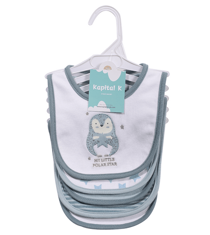 Embroidered Baby Feeding Bibs 5-Pack, Soft Absorbent Cotton Outer Layer with Cartoon Designs for Infant Mealtimes and Drool, Boys and Girls
