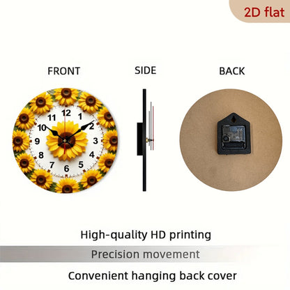 Sunflower Nursery Wall Clock, 10 x 10 Inch Silent Non-Ticking Battery Clock with Wood Frame for Baby Room, Bedroom or Playroom Decor