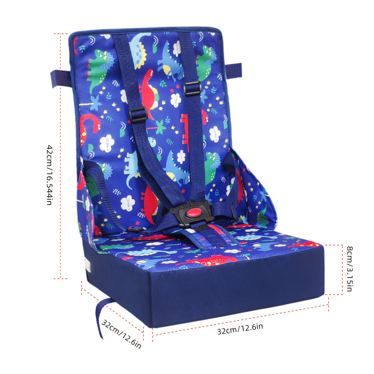 Kids Dining Chair Cushion with Backrest and Adjustable Straps, Foldable Oxford Cloth Seat Pad with Removable Washable Cover for Home and Travel