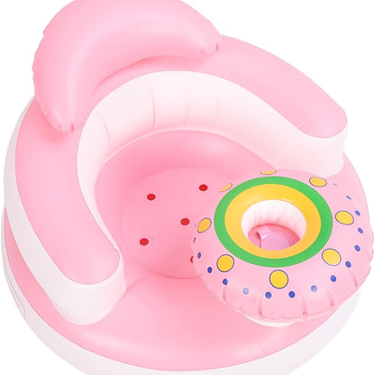 Inflatable Baby Seat with UFO-Style Design, PVC Sit-Up Floor Chair for Supervised Play and Sitting Practice, Blue and White or Pink and White Color Options