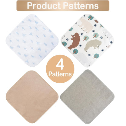 Soft Baby Washcloths 24-Pack, 9 x 9 Inch Absorbent Face and Body Bath Cloths with Whale, Elephant and Dinosaur Style Options for Everyday Care