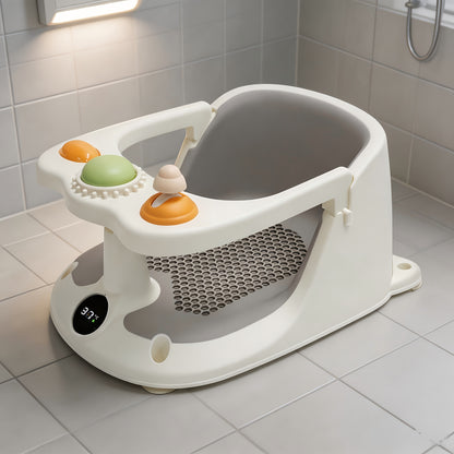 Cushioned Infant Bathtub Seat with 4 Suction Cups for Babies 6 Months & Up, Compact Non-Slip Bath Chair with Optional Thermometer for Supervised Bathtime