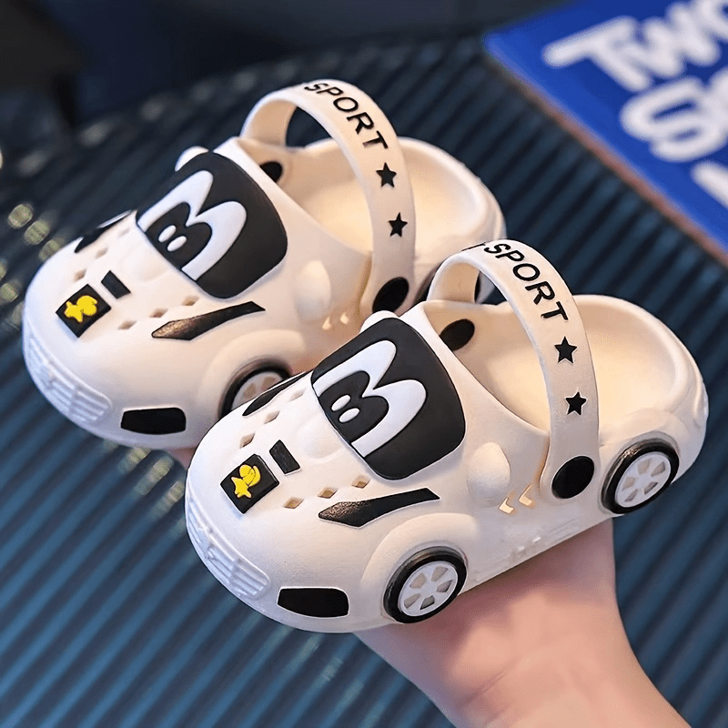 Toddler Car Sandals for Boys, Cartoon Vehicle Hole Shoes with Soft Soles in White, Yellow, Orange or Blue for Everyday Play and Casual Outings