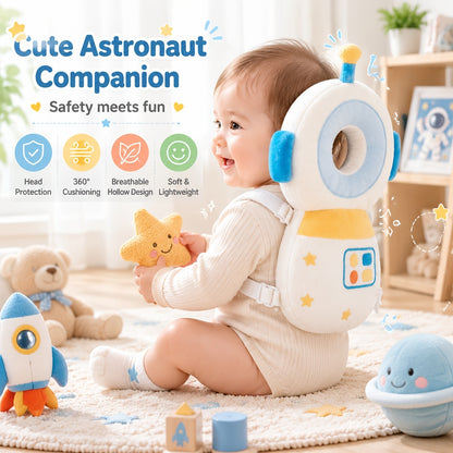 Infant Anti-Fall Cushion Backpack with Astronaut Plush Design, Adjustable Straps and Soft PP Cotton Padding for Crawling and First Steps