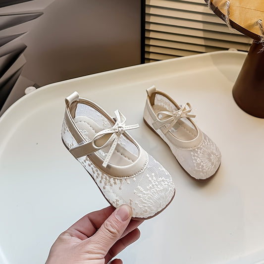 Breathable Floral Mesh Mary Jane Flats for Girls - Soft Pink Espadrille Style Casual Shoes with Fastener Strap, Round Toe, Durable TPR Sole for Everyday Comfortable Walking