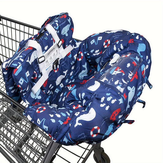 Cartoon Shopping Cart Seat Cover for Baby, Thick Padded High Chair Cushion with Front and Back Straps, Compact Carry Bag and Machine-Washable Design